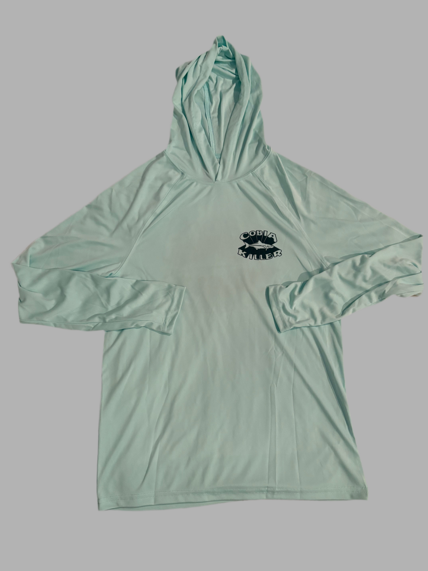 Teal Hooded Cobia Killer SPF 44 Cooling Long Sleeve Fishing Shirt