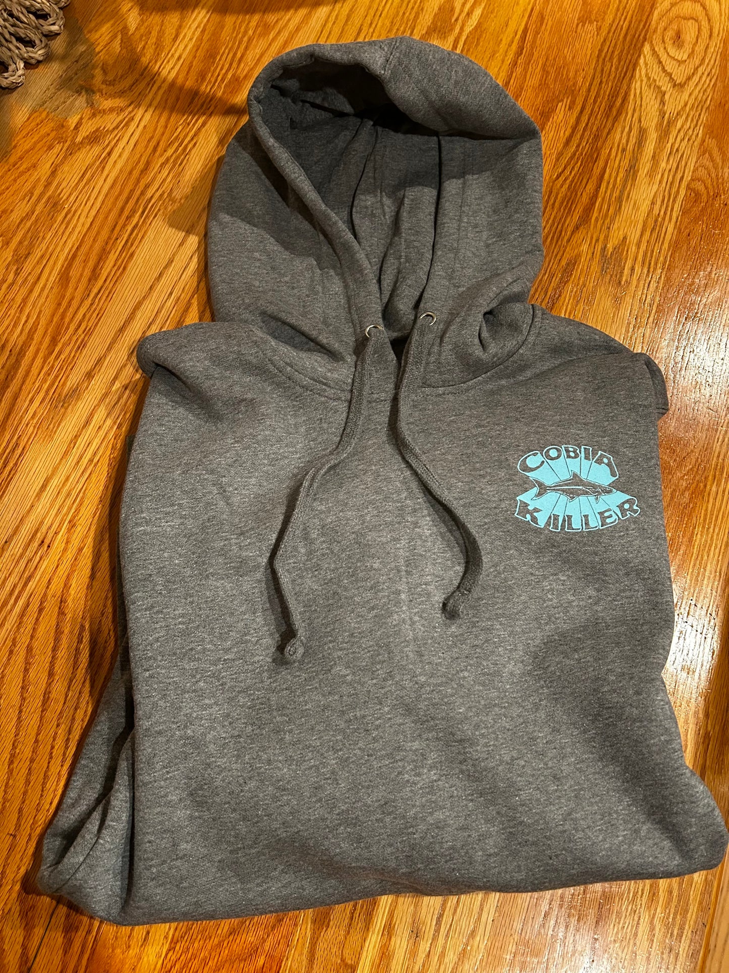 Heather Grey Hoodie with Teal Cobia Killer Logo
