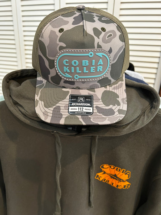 Olive Green Hoodie with Blaze Orange Cobia Killer Logo