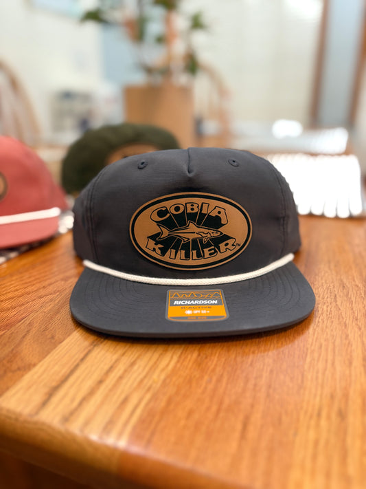Charcoal Grey Cobia Killer Rope Hat with Leather Patch