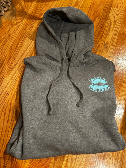 Heather Grey Hoodie with Teal Cobia Killer Logo