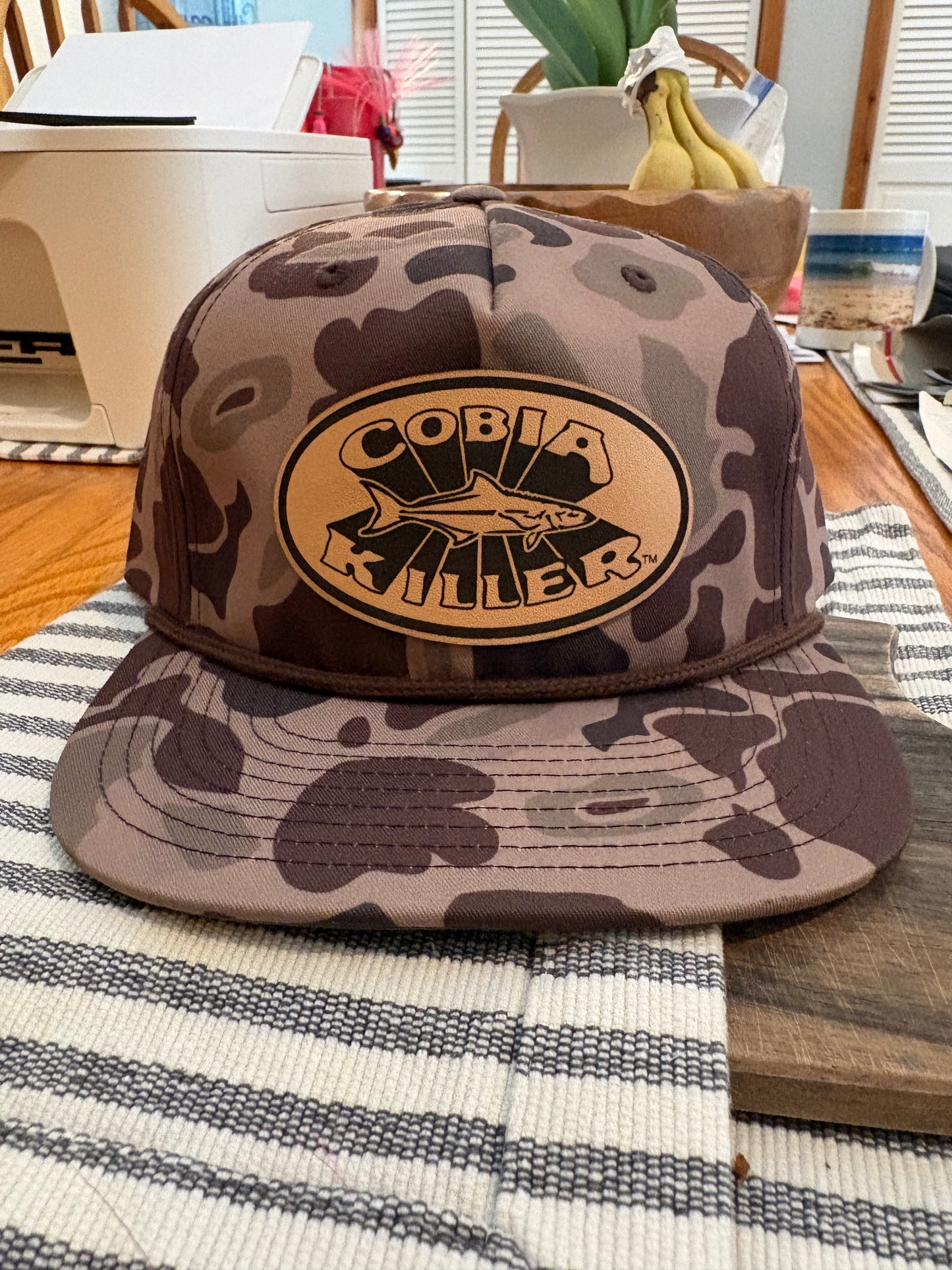 Brown Cobia Killer Duck Camo Grandpa Hat with Leather Patch
